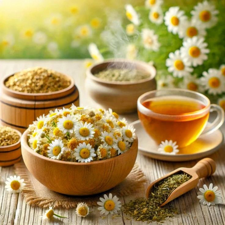 Illustration of chamomile, peppermint, and lemongrass herb cards